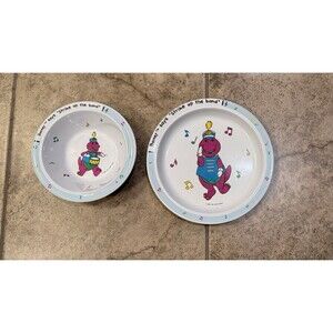 Vintage 1992 Barney Plate And Bowl Set VTG 90’s Y2K
